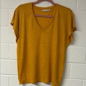Orange Linen V-Neck Women's T Shirt